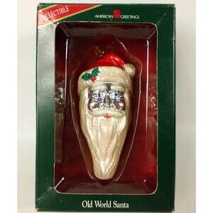 Vintage American Greetings Old World Santa Christmas Glitter Ornament
